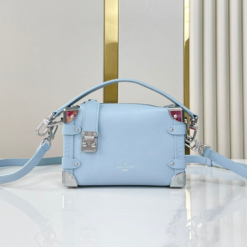Louis Vuitton SIDE TRUNK MINI 18 IN SKY BLUE CALFSKIN SILVER HARDWARE