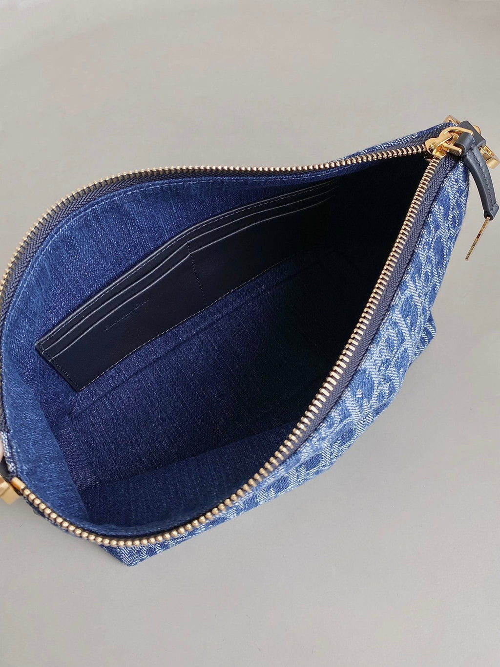 DIOR  DIORSTAR 28 HOBO BAG WITH CHAIN BLUE DENIM OBLIQUE JACQUARD