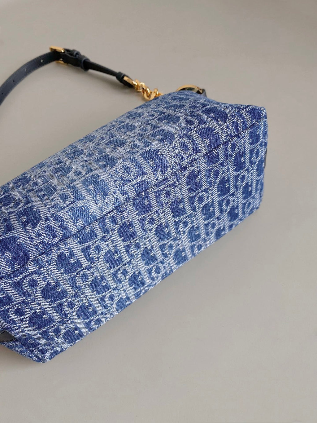 DIOR  DIORSTAR 28 HOBO BAG WITH CHAIN BLUE DENIM OBLIQUE JACQUARD