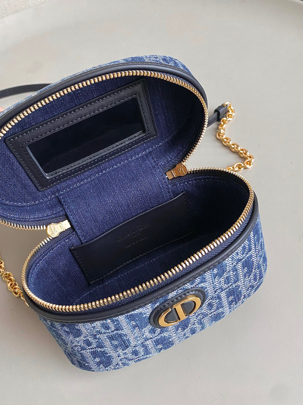 DIOR MINI VANITY CASE 16 BLUE DENIM OBLIQUE JACQUARD