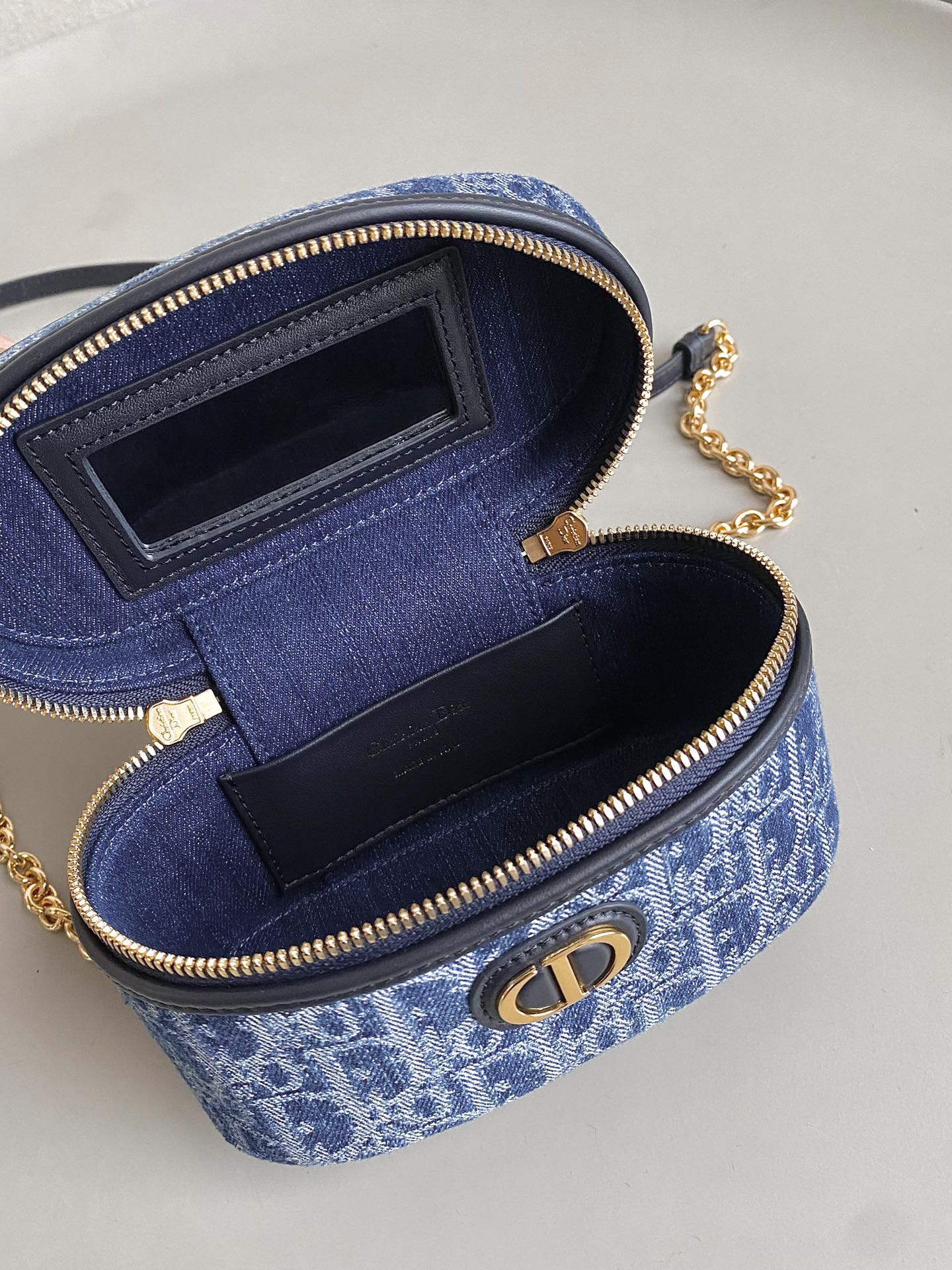 DIOR MINI VANITY CASE 16 BLUE DENIM OBLIQUE JACQUARD