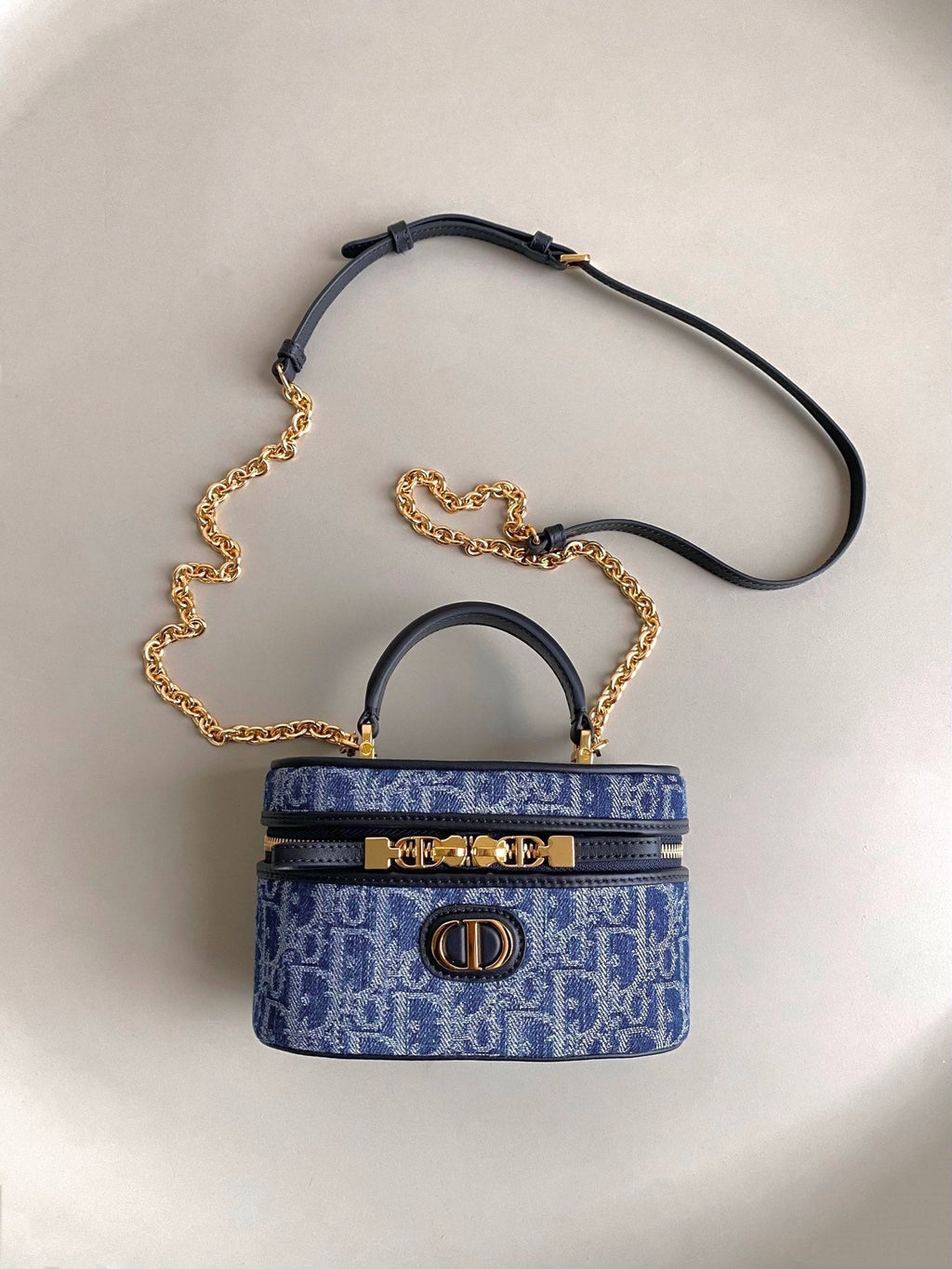 DIOR MINI VANITY CASE 16 BLUE DENIM OBLIQUE JACQUARD