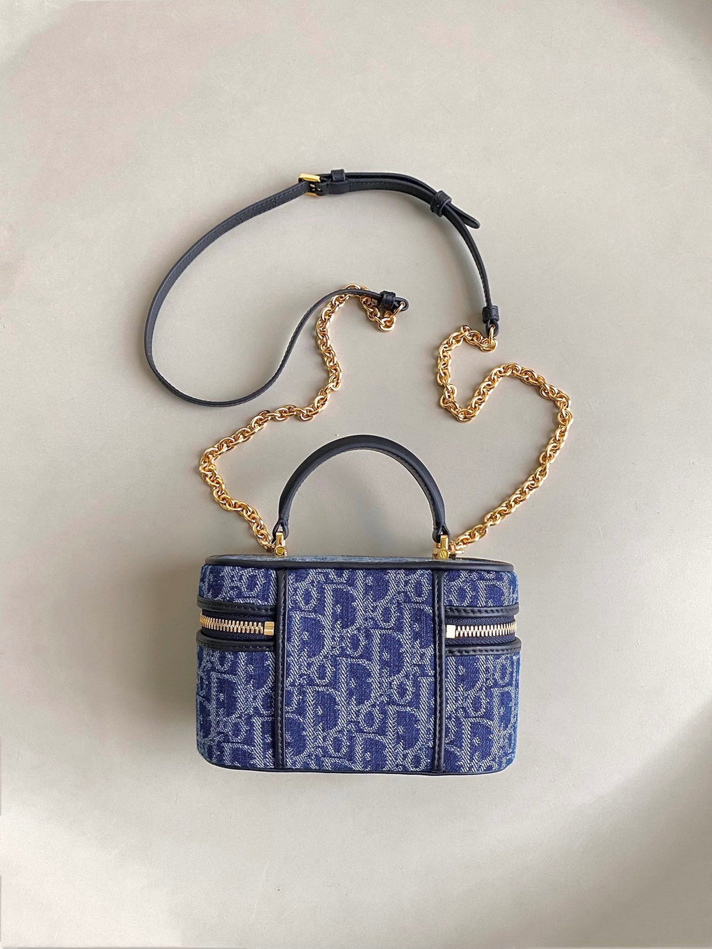 DIOR MINI VANITY CASE 16 BLUE DENIM OBLIQUE JACQUARD