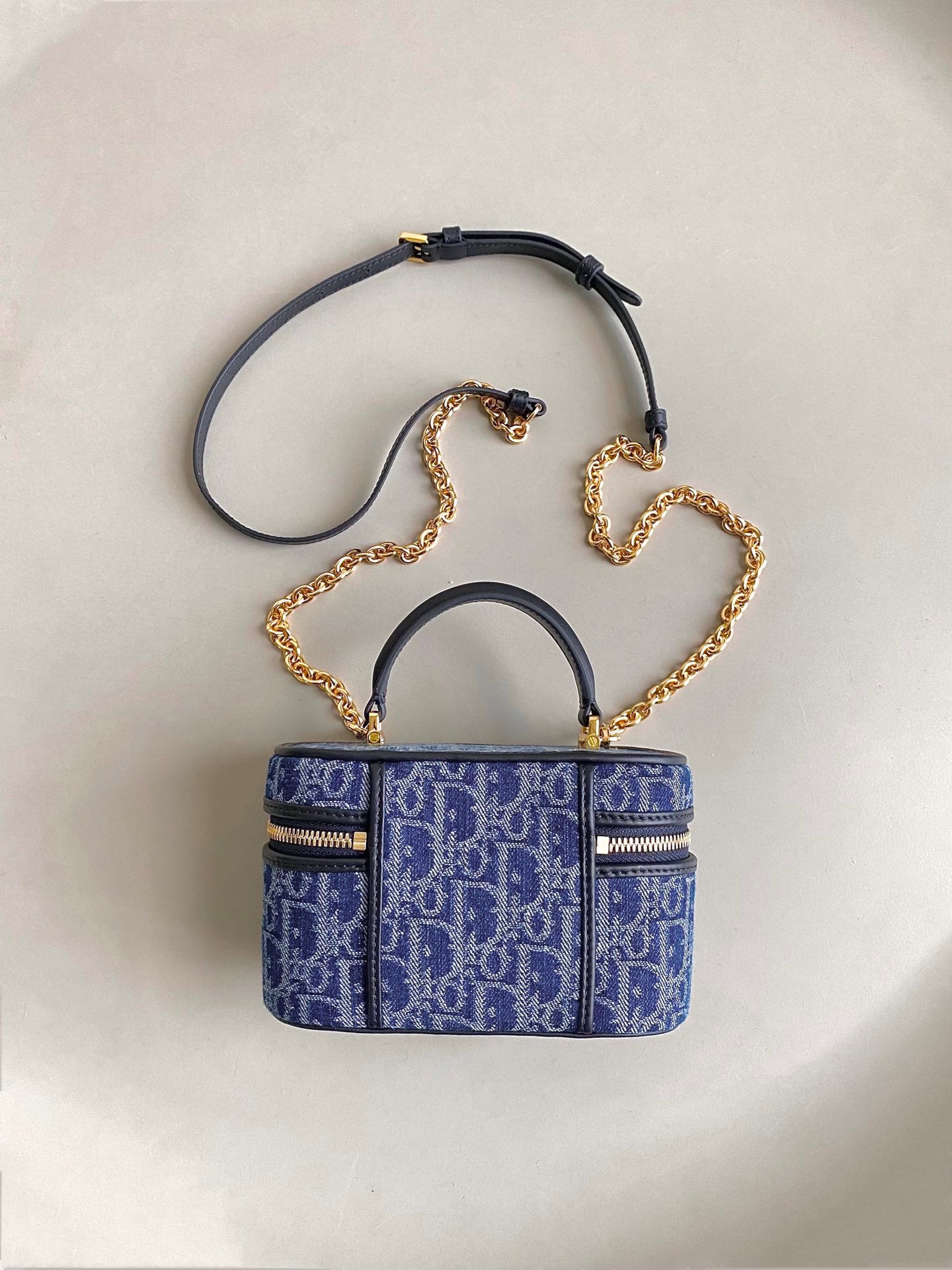 DIOR MINI VANITY CASE 16 BLUE DENIM OBLIQUE JACQUARD