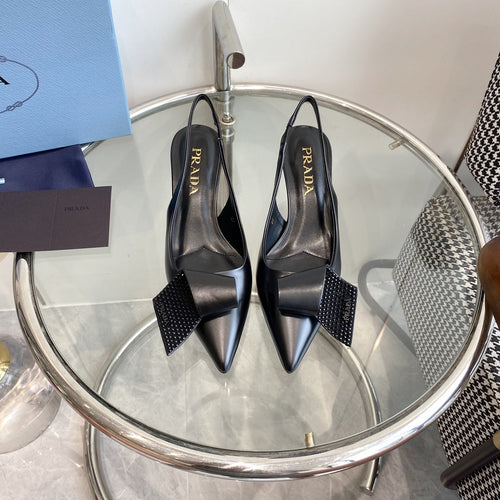 PRADA SLINGBACK PUMPS BLACK ATTACHED BOW LAMBSKIN