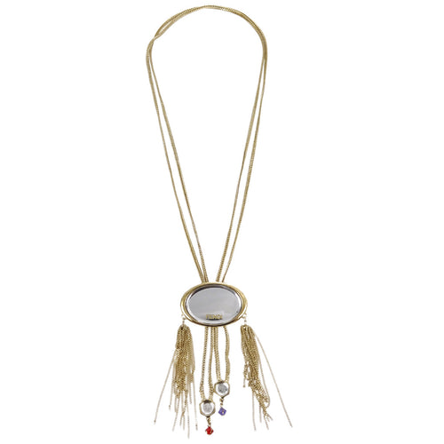 Fendi Gold Fringe Mirror Chain Pendant Necklace