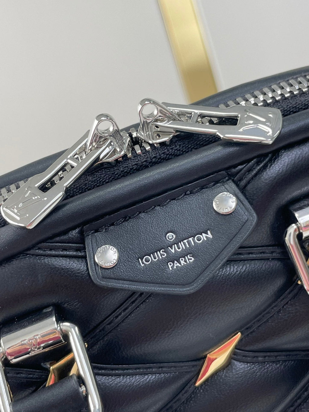 Louis Vuitton NANO ALMA 18 IN BLACK QUILTED LAMBSKIN GOLD AND SILVER HARDWARE