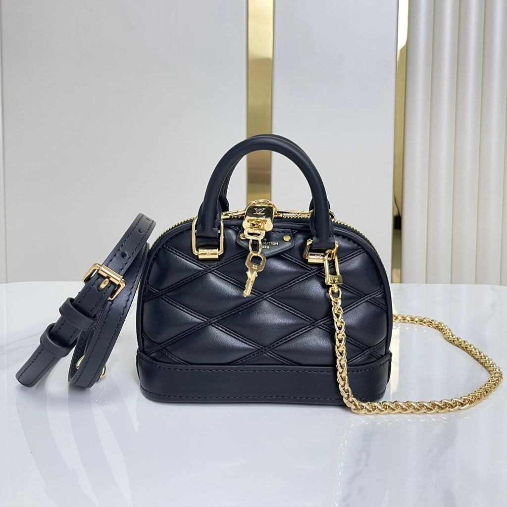 Louis Vuitton NANO ALMA 18 IN BLACK QUILTED LAMBSKIN GOLD HARDWARE