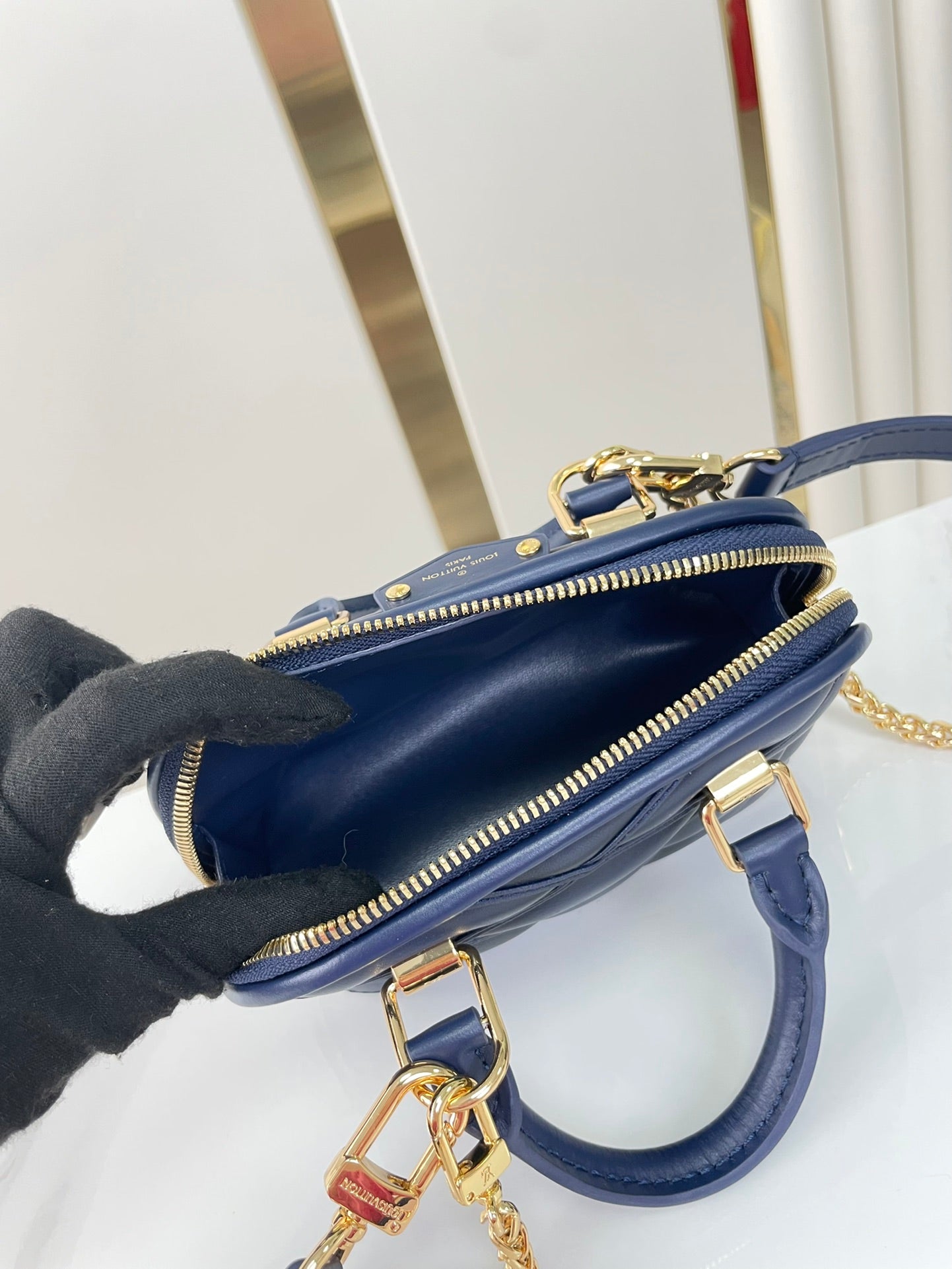 Louis Vuitton NANO ALMA 18 IN NAVY BLUE QUILTED LAMBSKIN GOLD HARDWARE