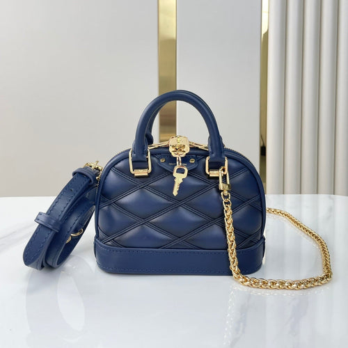 Louis Vuitton NANO ALMA 18 IN NAVY BLUE QUILTED LAMBSKIN GOLD HARDWARE