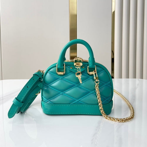Louis Vuitton NANO ALMA 18 IN TURQUOISE QUILTED LAMBSKIN GOLD HARDWARE