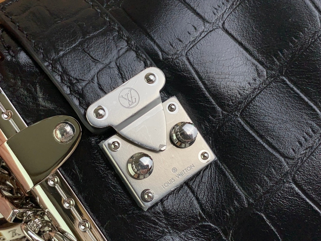 Louis Vuitton SLIM TRUNK 23 IN BLACK CROCODILE PATTERN CALFSKIN SILVER HARDWARE