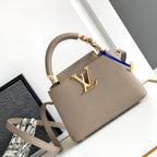 Louis Vuitton CAPUCINES MINI 21 IN KHAKI BROWN TAURILLON GOLD HARDWARE