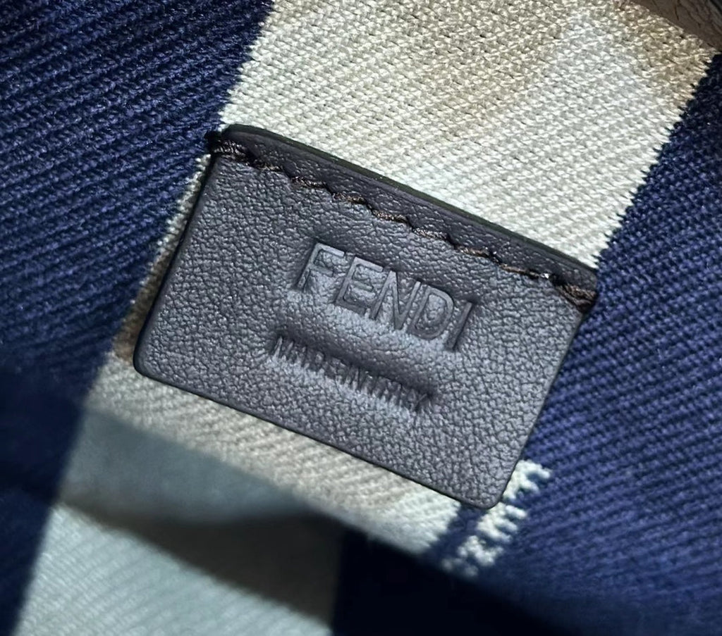 FENDI MINI ROLL BAG 15 MIDNIGHT BLUE MIX WHITE FF JACQUARD FABRIC