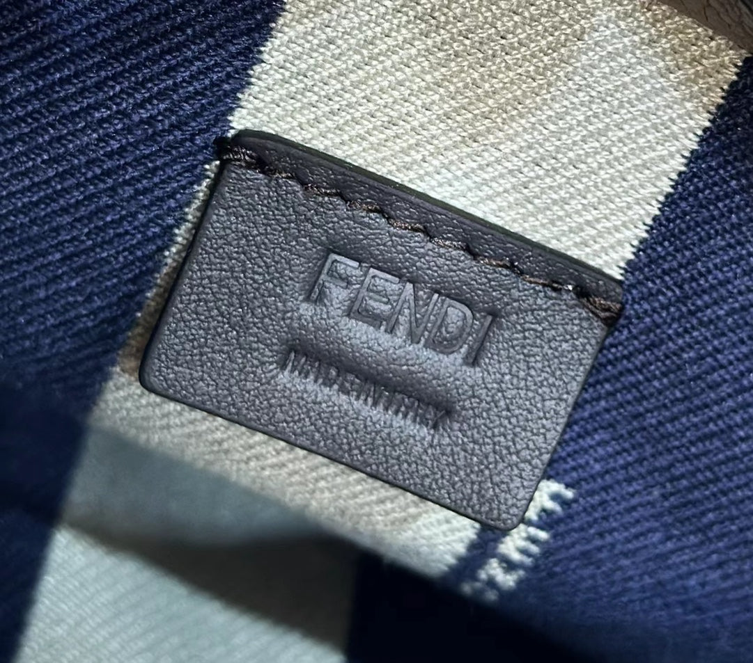 FENDI MINI ROLL BAG 15 MIDNIGHT BLUE MIX WHITE FF JACQUARD FABRIC