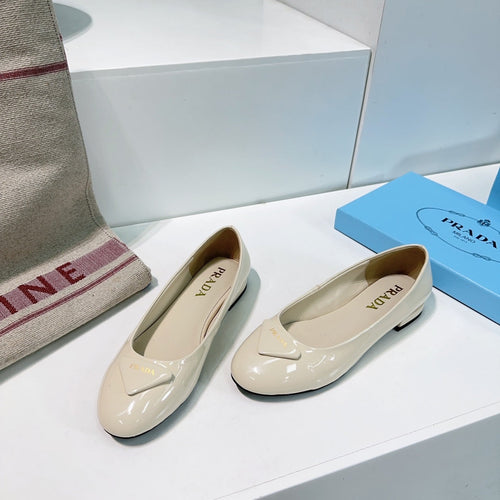 PRADA BASIC PATENT BALLET FLATS CREAMY WHITE CALFSKIN