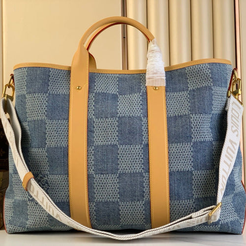 Louis Vuitton WEEKEND TOTE BAG 43 IN BLUE DAMIER DENIM 3D