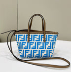 FENDI MINI ROLL BAG 15 OCEAN BLUE MIX WHITE FF JACQUARD FABRIC