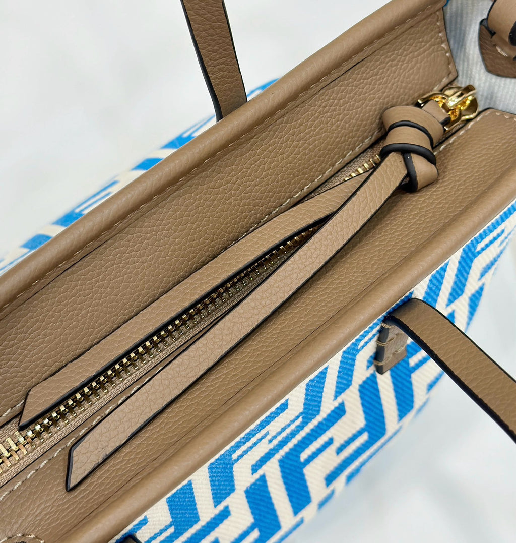 FENDI MINI ROLL BAG 15 OCEAN BLUE MIX WHITE FF JACQUARD FABRIC