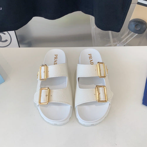 PRADA STRAP SLIDES SANDALS WHITE LAMBSKIN