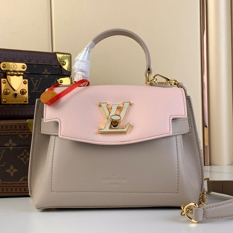 Louis Vuitton LOCKME EVER MINI 23 IN KHAKI BROWN MIX LIGHT PINK CALFSKIN GOLD HARDWARE