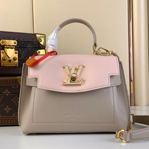 Louis Vuitton LOCKME EVER MINI 23 IN KHAKI BROWN MIX LIGHT PINK CALFSKIN GOLD HARDWARE