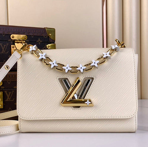 Louis Vuitton TWIST MM 23 IN QUARTZ WHITE EPI LEATHER GOLD HARDWARE