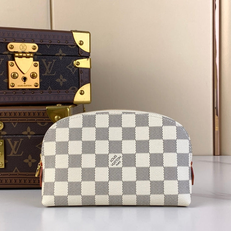 Louis Vuitton COSMETIC POUCH PM 19 IN WHITE GRAY DAMIER AZUR CANVAS