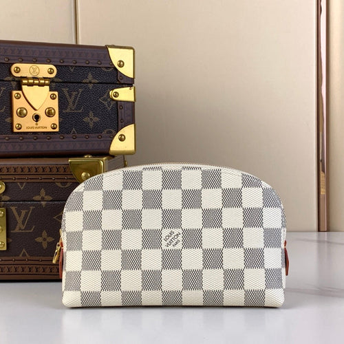 Louis Vuitton COSMETIC POUCH PM 19 IN WHITE GRAY DAMIER AZUR CANVAS