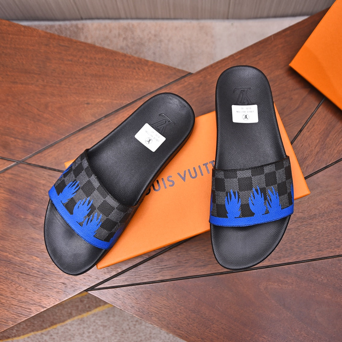 Louis Vuitton MULE SANDAL BLACK MIX BLUE DAMIER CALFSKIN