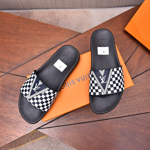 Louis Vuitton SLIPPERS IN BLACK MIX WHITE DAMIER CALFSKIN