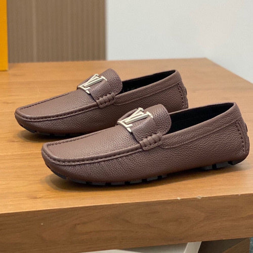 Louis Vuitton LOAFER IN CHOCOLATE BROWN WRINKLE CALFSKIN WITH SILVER LOGO