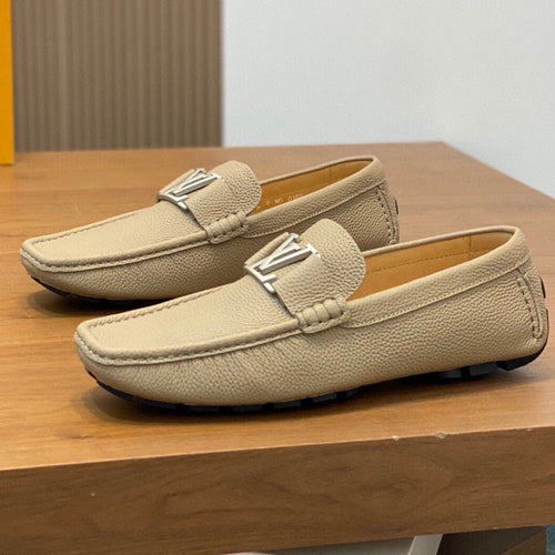 Louis Vuitton LOAFER IN DARK CREAM WRINKLE CALFSKIN WITH SILVER LOGO