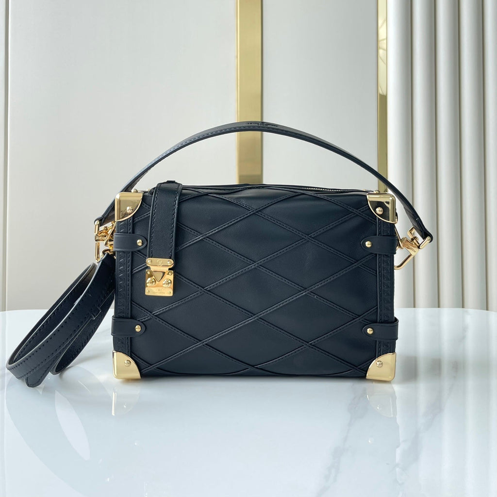 Louis Vuitton SIDE TRUNK 21 IN BLACK LAMBSKIN WITH CRISS CROSS PATTERN GOLD HARDWARE