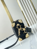 Louis Vuitton SIDE TRUNK MINI 18 IN BLACK LAMBSKIN WITH CRISS CROSS PATTERN GOLD HARDWARE