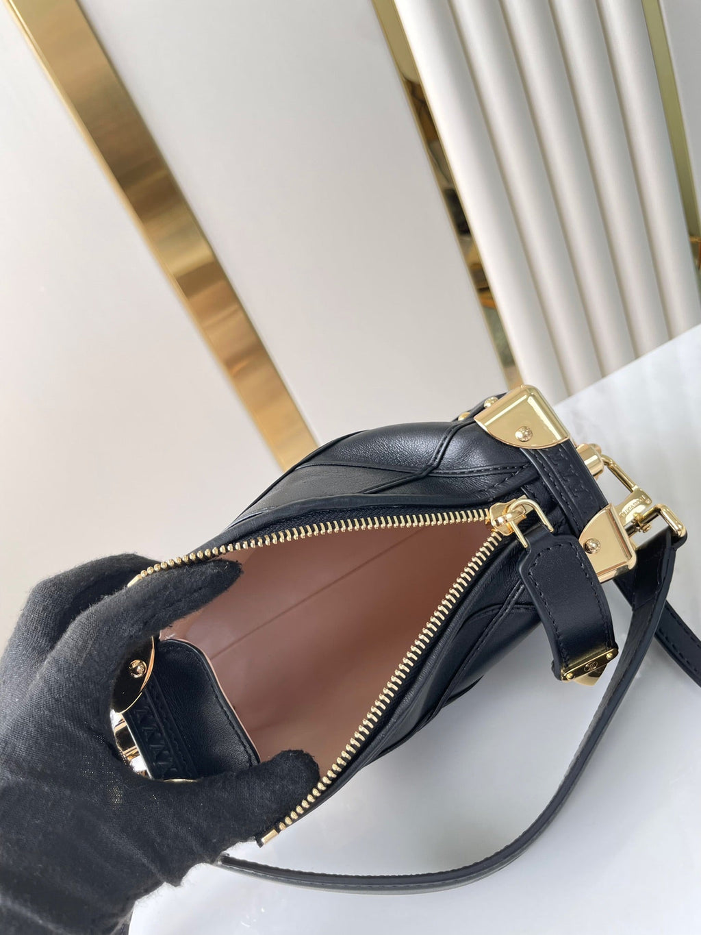 Louis Vuitton SIDE TRUNK MINI 18 IN BLACK LAMBSKIN WITH CRISS CROSS PATTERN GOLD HARDWARE