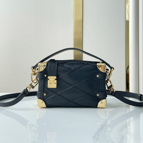 Louis Vuitton SIDE TRUNK MINI 18 IN BLACK LAMBSKIN WITH CRISS CROSS PATTERN GOLD HARDWARE