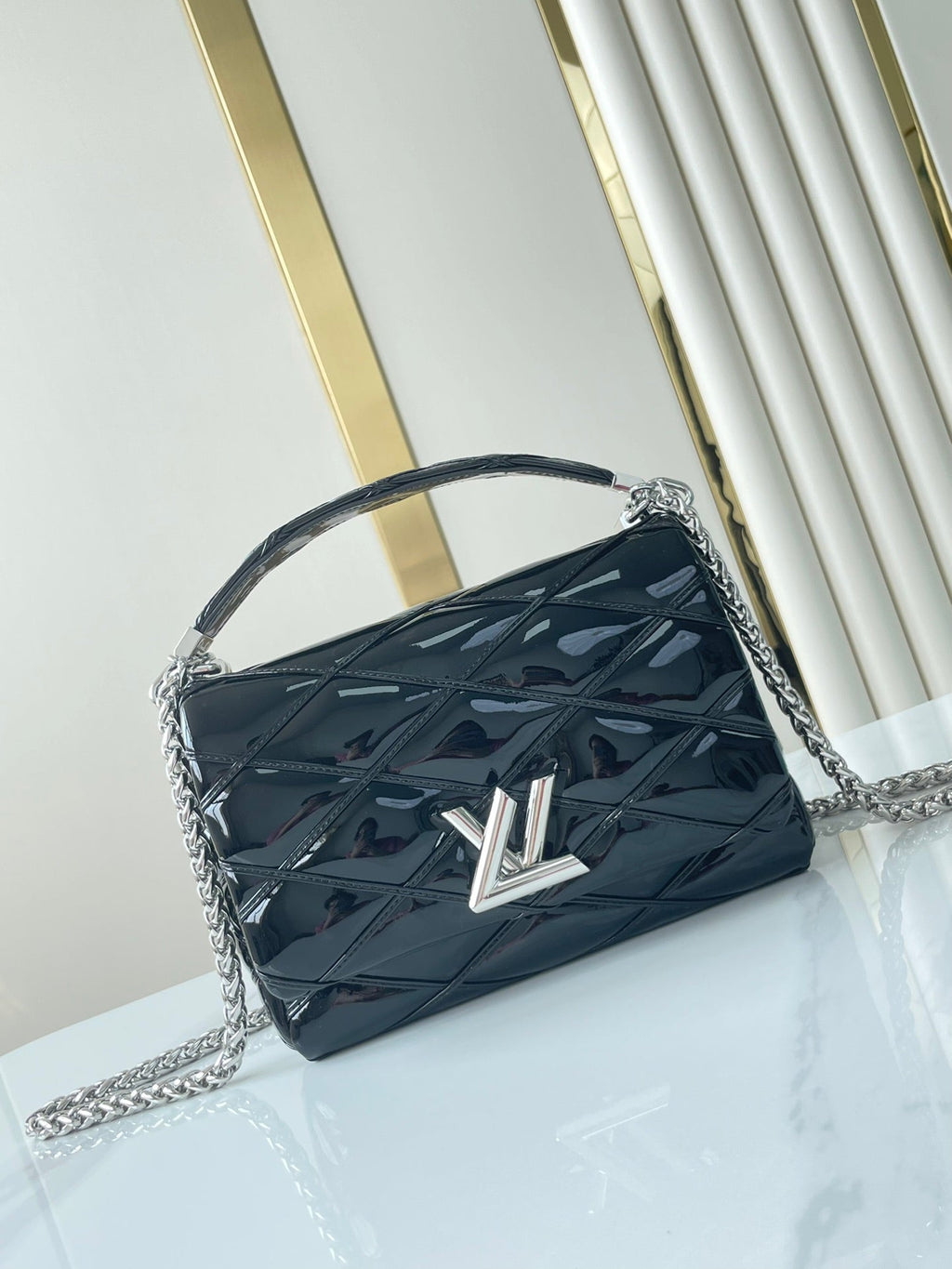 Louis Vuitton GO-14 MM 23 IN BLACK GLOSSY CALFSKIN SILVER HARDWARE