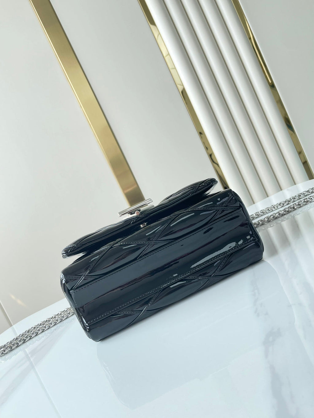 Louis Vuitton GO-14 MM 23 IN BLACK GLOSSY CALFSKIN SILVER HARDWARE