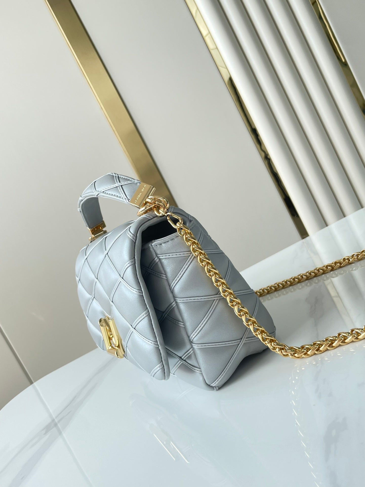 Louis Vuitton GO-14 MM 23 IN ECRUME GRAY QUILTED LAMBSKIN GOLD HARDWARE