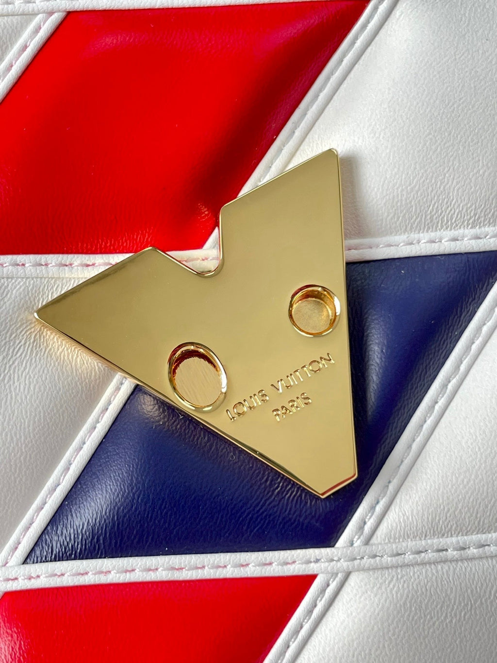 Louis Vuitton GO-14 MM 23 IN WHITE RED MIX NAVY BLUE QUILTED LAMBSKIN GOLD HARDWARE