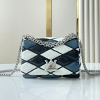 Louis Vuitton GO-14 MM 23 IN WHITE BLACK MIX STEEL BLUE QUILTED LAMBSKIN SILVER HARDWARE
