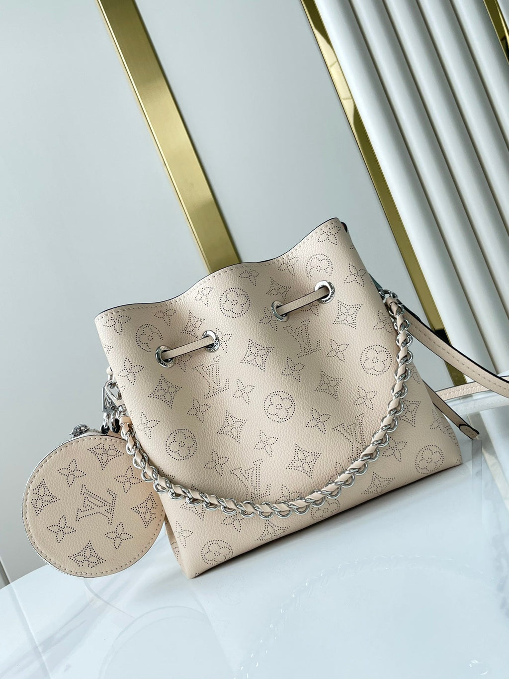 Louis Vuitton BELLA 22 IN BEIGE MONOGRAM PERFORATE CALFSKIN SILVER HARDWARE