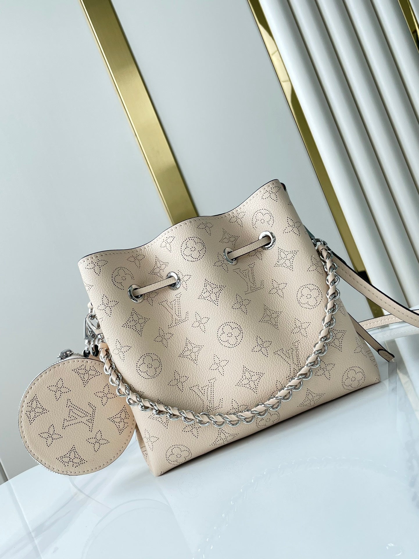 Louis Vuitton BELLA 22 IN BEIGE MONOGRAM PERFORATE CALFSKIN SILVER HARDWARE