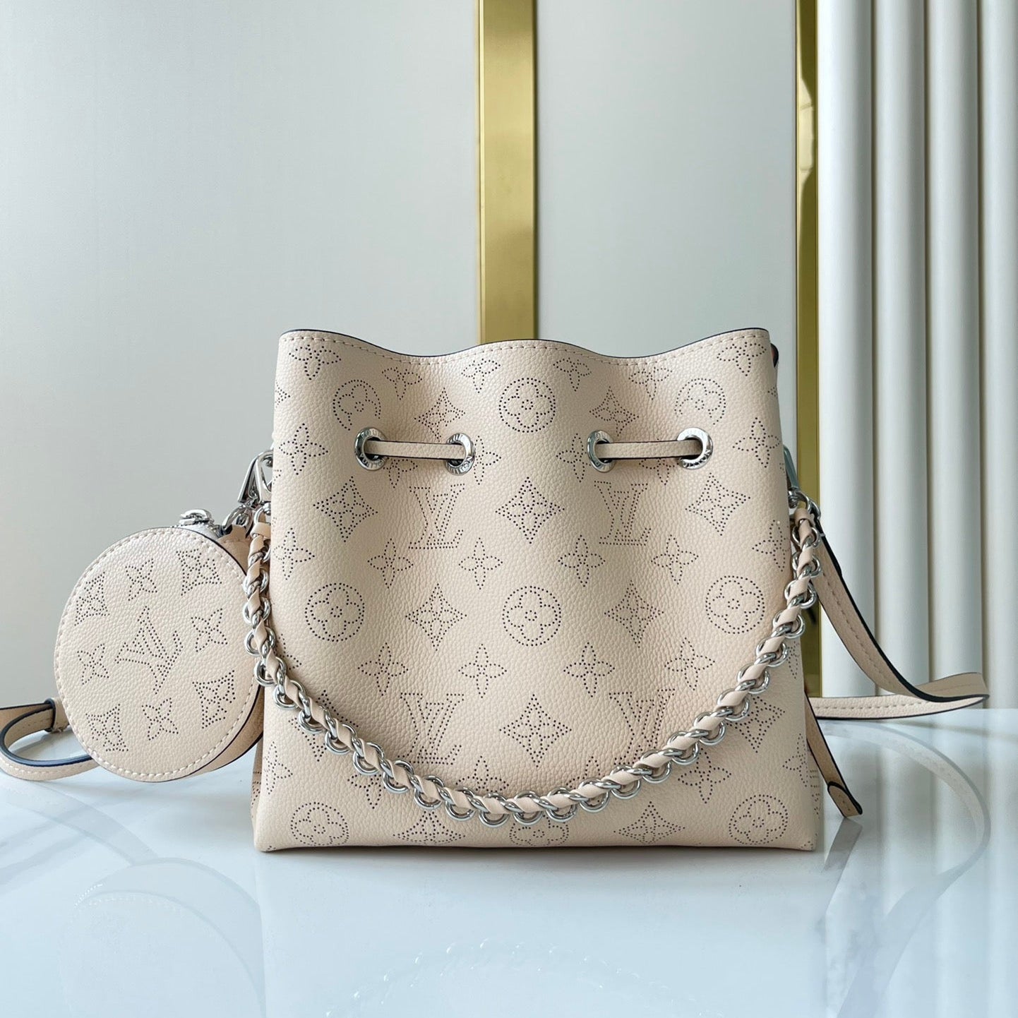 Louis Vuitton BELLA 22 IN BEIGE MONOGRAM PERFORATE CALFSKIN SILVER HARDWARE