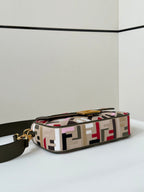 FENDI BAGUETTE CANVAS 27 BAG WITH MULTICOLOUR FF EMBROIDERY GOLD HARDWARE