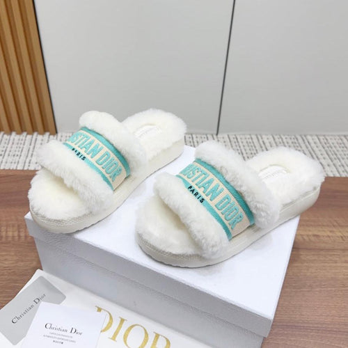 DIOR Dway Slide White Jade Green Fleece Lining And Canvas Fabric