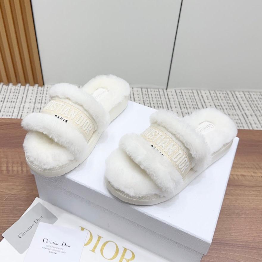 DIOR Dway Slide White Light Beige Fleece Lining And Canvas Fabric