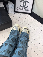 CHANEL High-Top Canvas Boots Blue Black Denim Fabric  938049
