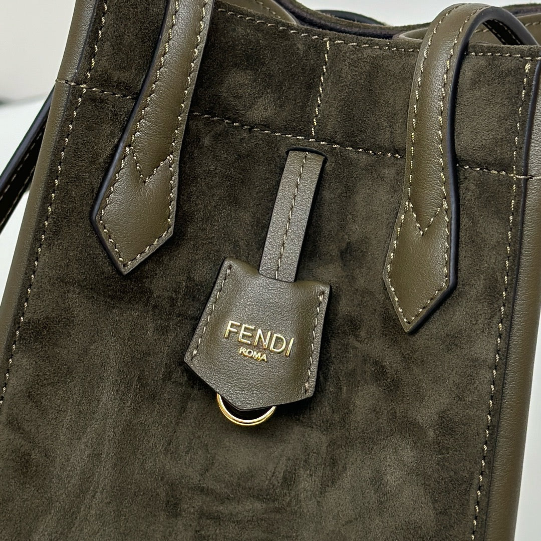 FENDI ORIGAMI MINI 19 IN ARMY GREEN LAMBSKIN AND SUEDE